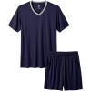 MoFiz Mens Pajamas Set Short Sleeve PJ’s Sleep Lounge Sleepwear Cool Pyjama Summer Sets Comfortable Lightweight(Navy)