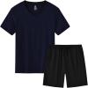 MoFiz Mens Pajamas Set Short Sleeve PJ’s Sleep Lounge Sleepwear Cool Pyjama Summer Sets Comfortable Lightweight(Navy-black-a)