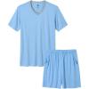 MoFiz Mens Pajamas Set Short Sleeve PJ’s Sleep Lounge Sleepwear Cool Pyjama Summer Sets Comfortable Lightweight(Sky Blue)