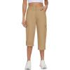 MoFiz Women’s Cargo Capri Pants Cotton Roll up Convertible Capris Summer Casual Athletic Hiking Cropped Pants with Pockets(A-khaki)