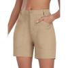 MoFiz Women’s Cotton Bermuda Cargo Shorts 5″ Casual Summer Elastic Waist Trouser Shorts with Pockets(Khaki)
