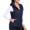 MoFiz Womens Puffer Softshell Vest Hooded Lightweight Insulated Hybrid Down Jacket Full Zip Running Vest(Navy)