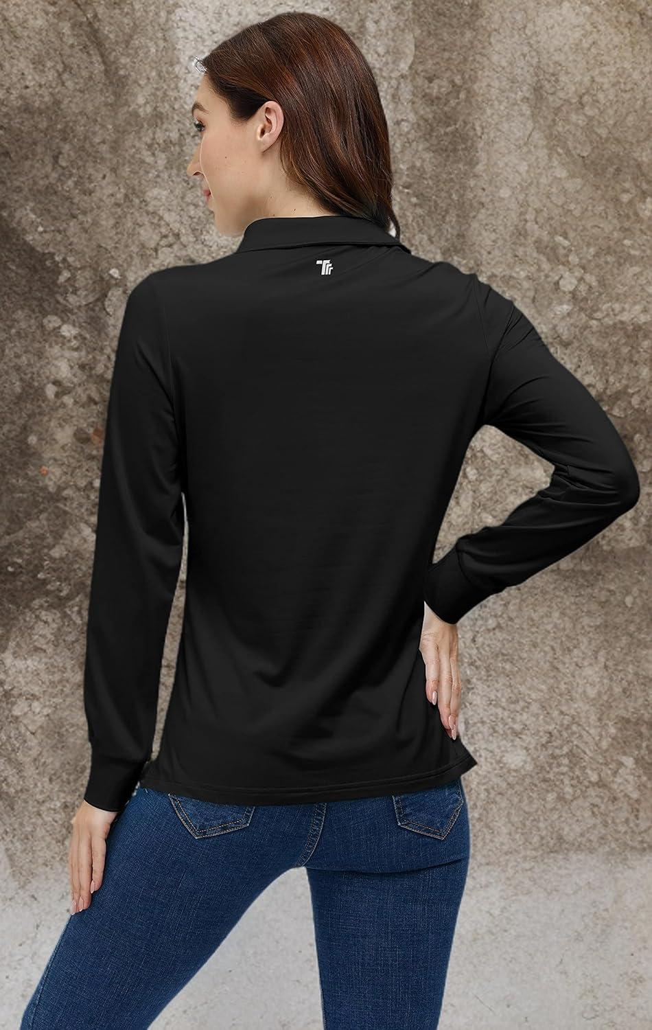 imageAIRIKE Golf Polo Shirts for Women Long Sleeve Colourful QuickDry Workwear ampamp ActivewearWomens Athletic ApparelBlack