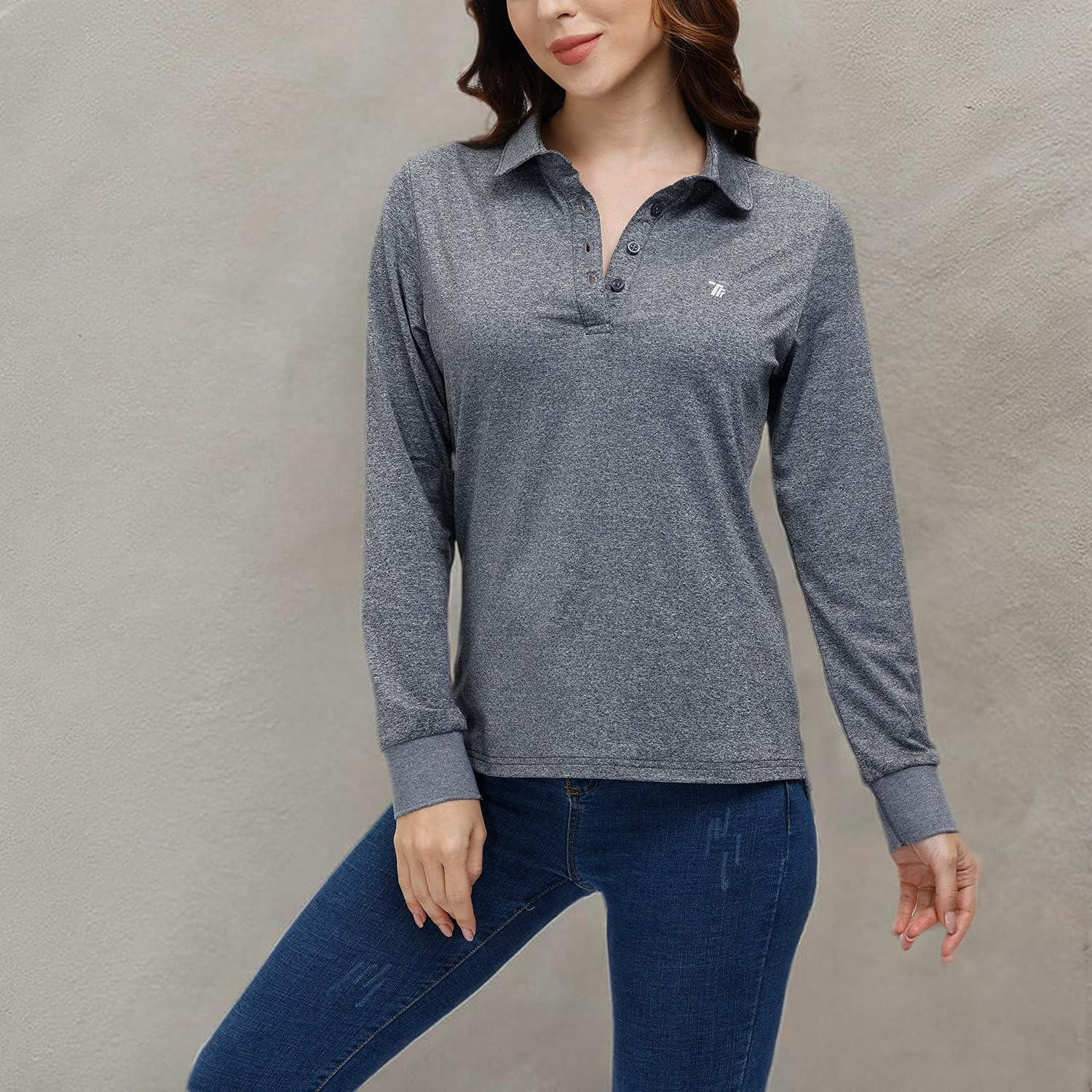 imageAIRIKE Golf Polo Shirts for Women Long Sleeve Colourful QuickDry Workwear ampamp ActivewearWomens Athletic ApparelBlack Grey