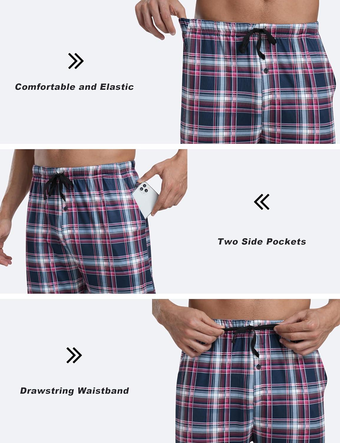 imageJINSHI Mens Pajama Pants Plaid Modal Pajama Bottoms Loose Long Pj Pant Sleepwear Lounge Pants with Pockets 2 PackPlaid a