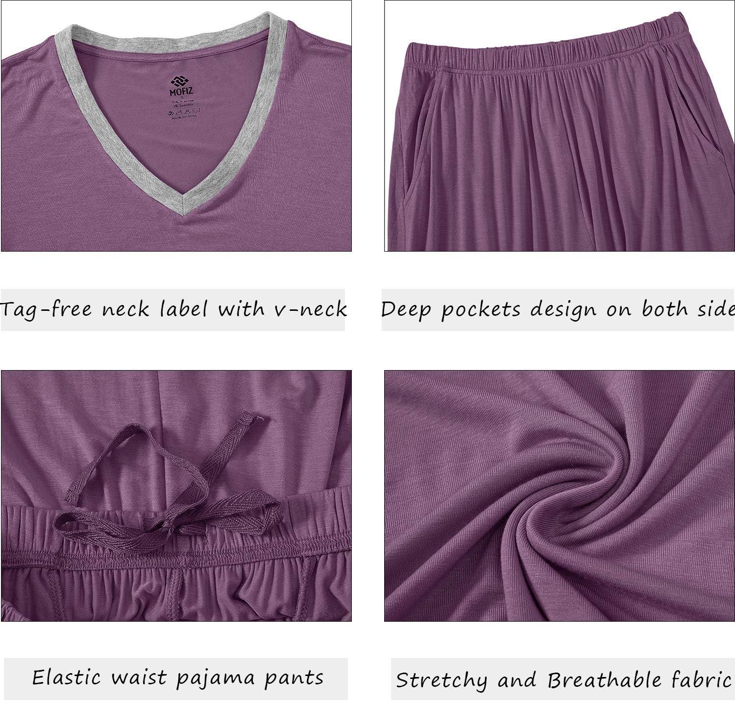 imageJINSHI Womens Pajamas Set Short Sleeve Top and Capri Pants Lightweight Sleepwear Comfy Pjs Lounge Set with PocketsPurple