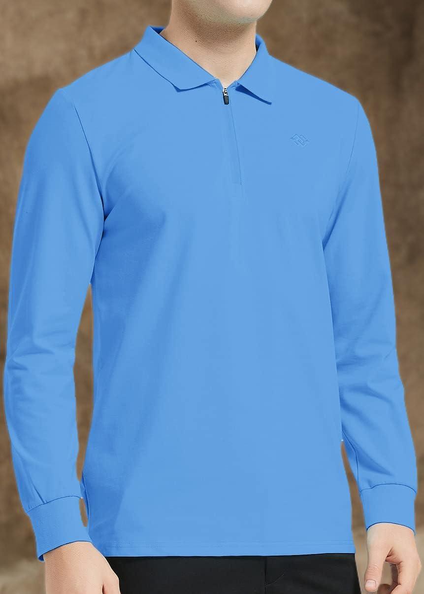 imageMoFiz Mens Long Sleeve Golf Shirt Quarter Zip Sport Polo Shirt Athletic FitSky Blue