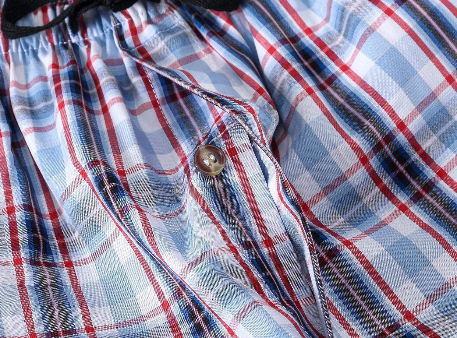 imageMoFiz Mens Plaid Pajama Shorts 3Pack Woven Cotton Sleep ampamp Lounge Shorts Lightweight PJ Bottoms with Pockets ampamp Button Fly3 Packa