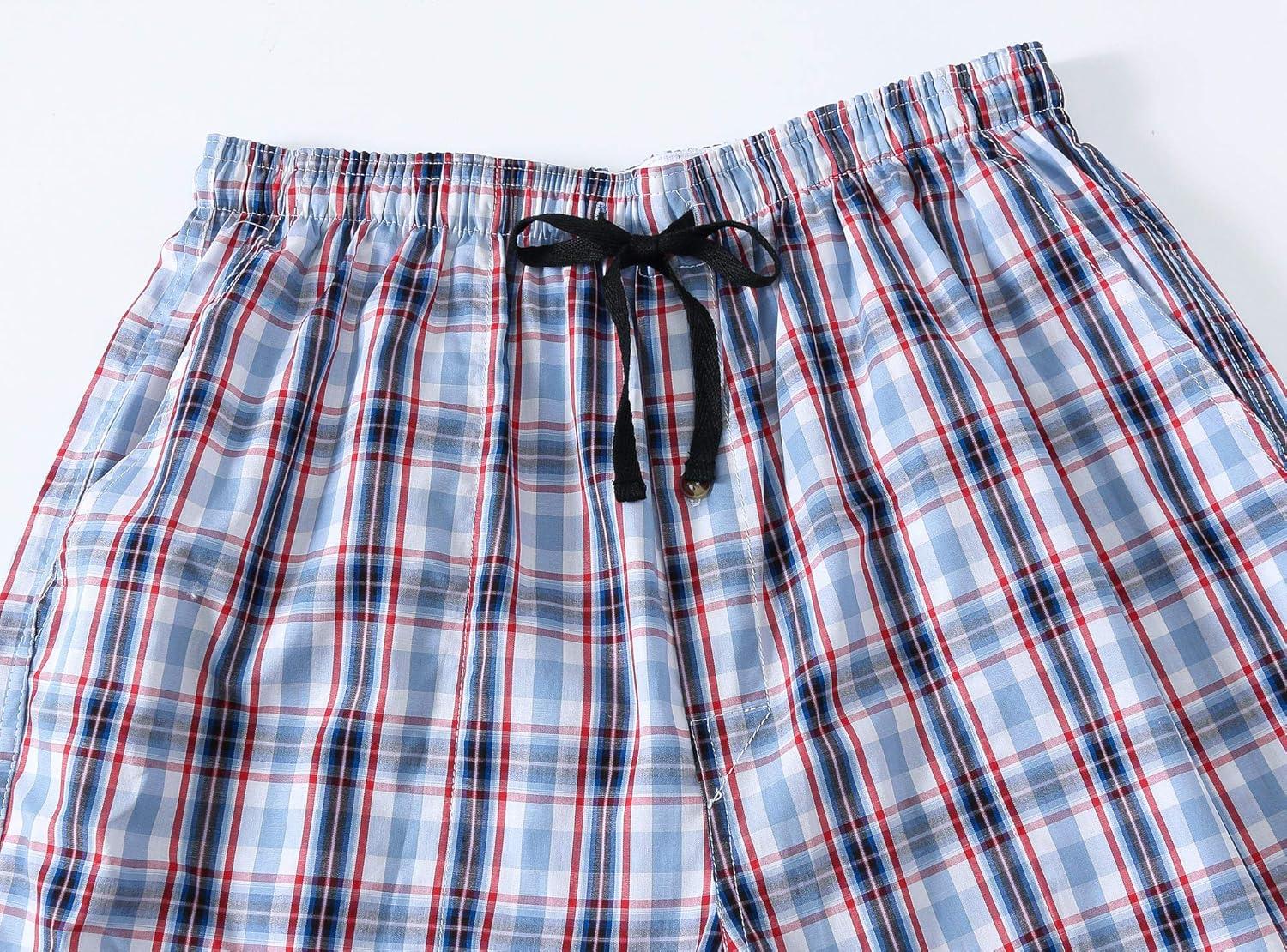 imageMoFiz Mens Plaid Pajama Shorts 3Pack Woven Cotton Sleep ampamp Lounge Shorts Lightweight PJ Bottoms with Pockets ampamp Button Fly3 Packa
