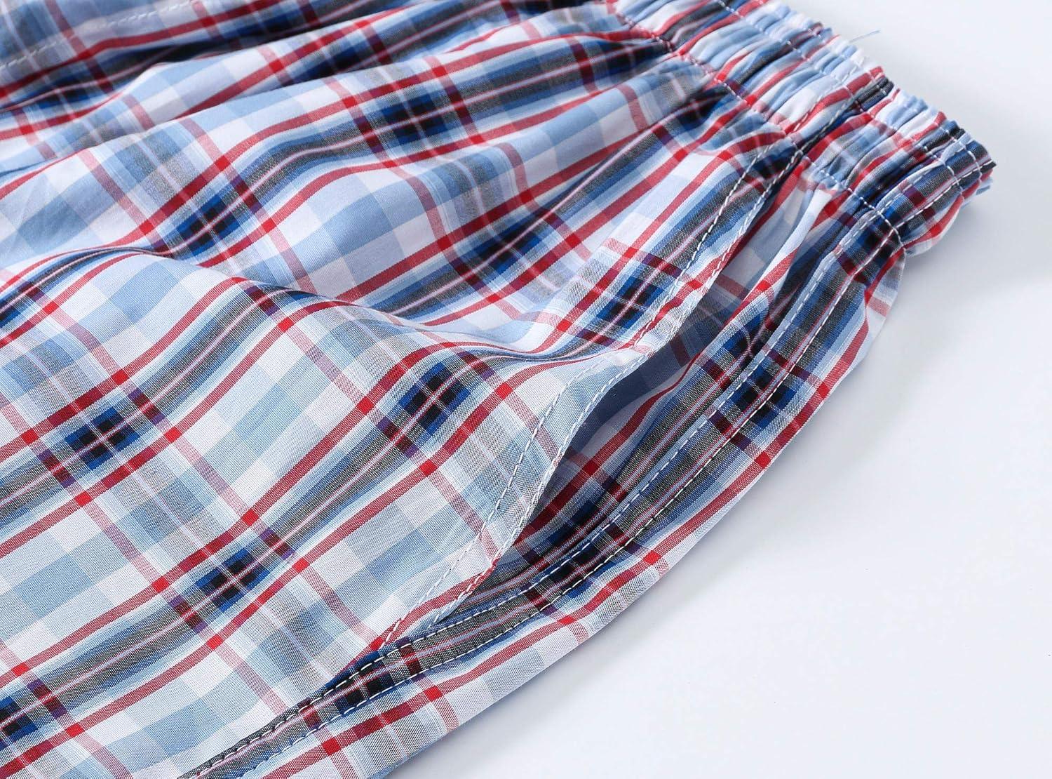 imageMoFiz Mens Plaid Pajama Shorts 3Pack Woven Cotton Sleep ampamp Lounge Shorts Lightweight PJ Bottoms with Pockets ampamp Button Fly3 Packa