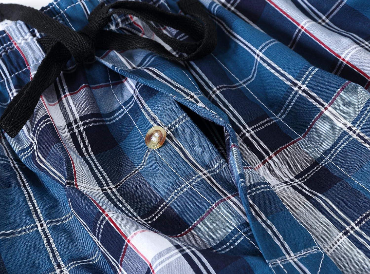 imageMoFiz Mens Plaid Pajama Shorts 3Pack Woven Cotton Sleep ampamp Lounge Shorts Lightweight PJ Bottoms with Pockets ampamp Button Fly3 Packc