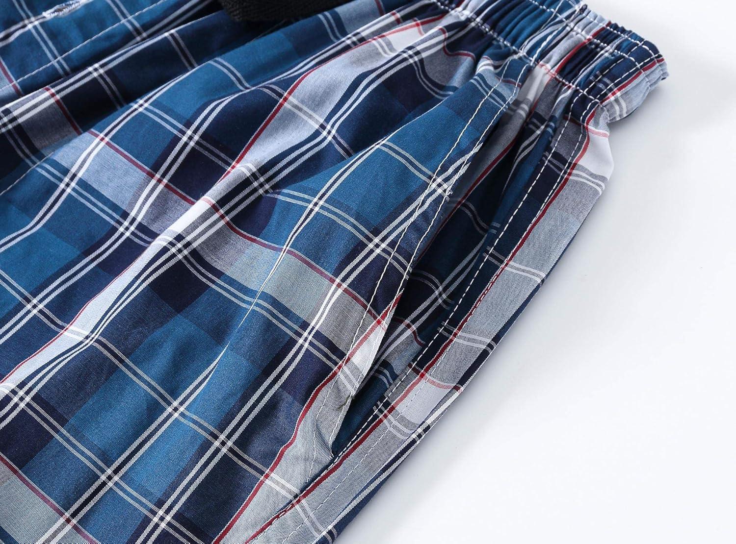 imageMoFiz Mens Plaid Pajama Shorts 3Pack Woven Cotton Sleep ampamp Lounge Shorts Lightweight PJ Bottoms with Pockets ampamp Button Fly3 Packc