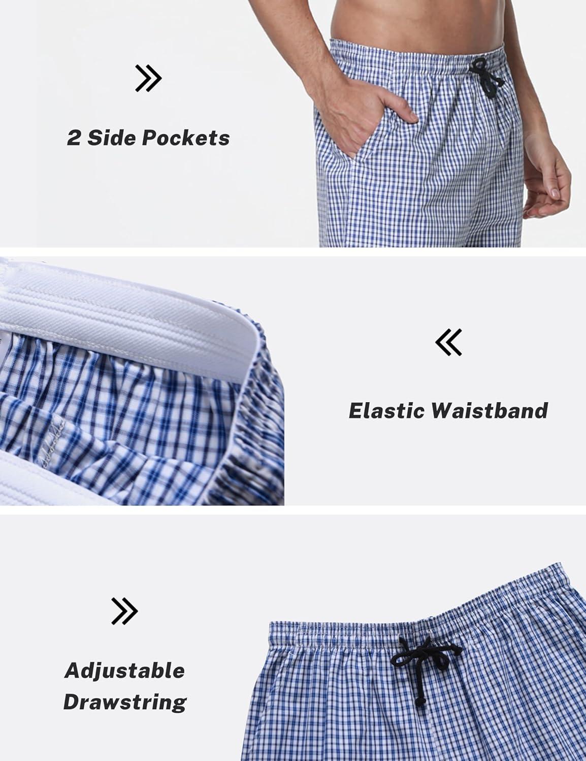 imageMoFiz Mens Plaid Pajama Shorts 3Pack Woven Cotton Sleep ampamp Lounge Shorts Lightweight PJ Bottoms with Pockets ampamp Button Fly3 Packd