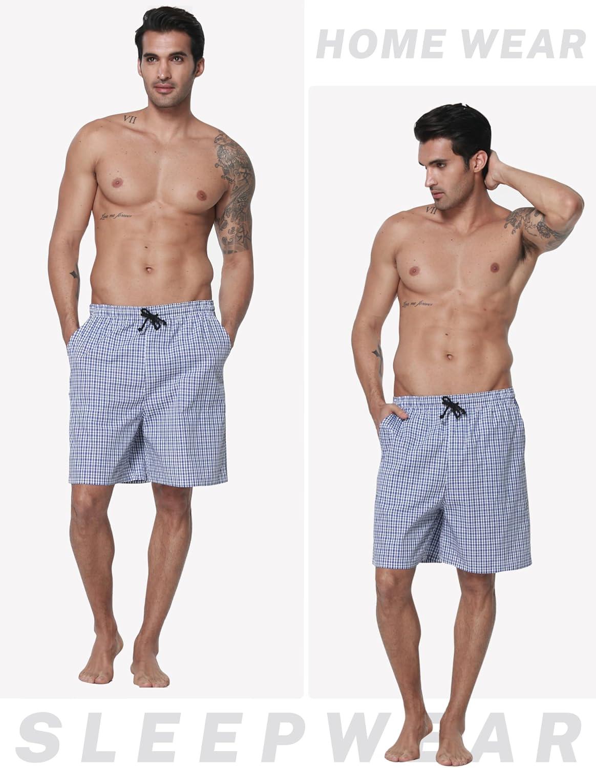 imageMoFiz Mens Plaid Pajama Shorts 3Pack Woven Cotton Sleep ampamp Lounge Shorts Lightweight PJ Bottoms with Pockets ampamp Button Fly3 Packd