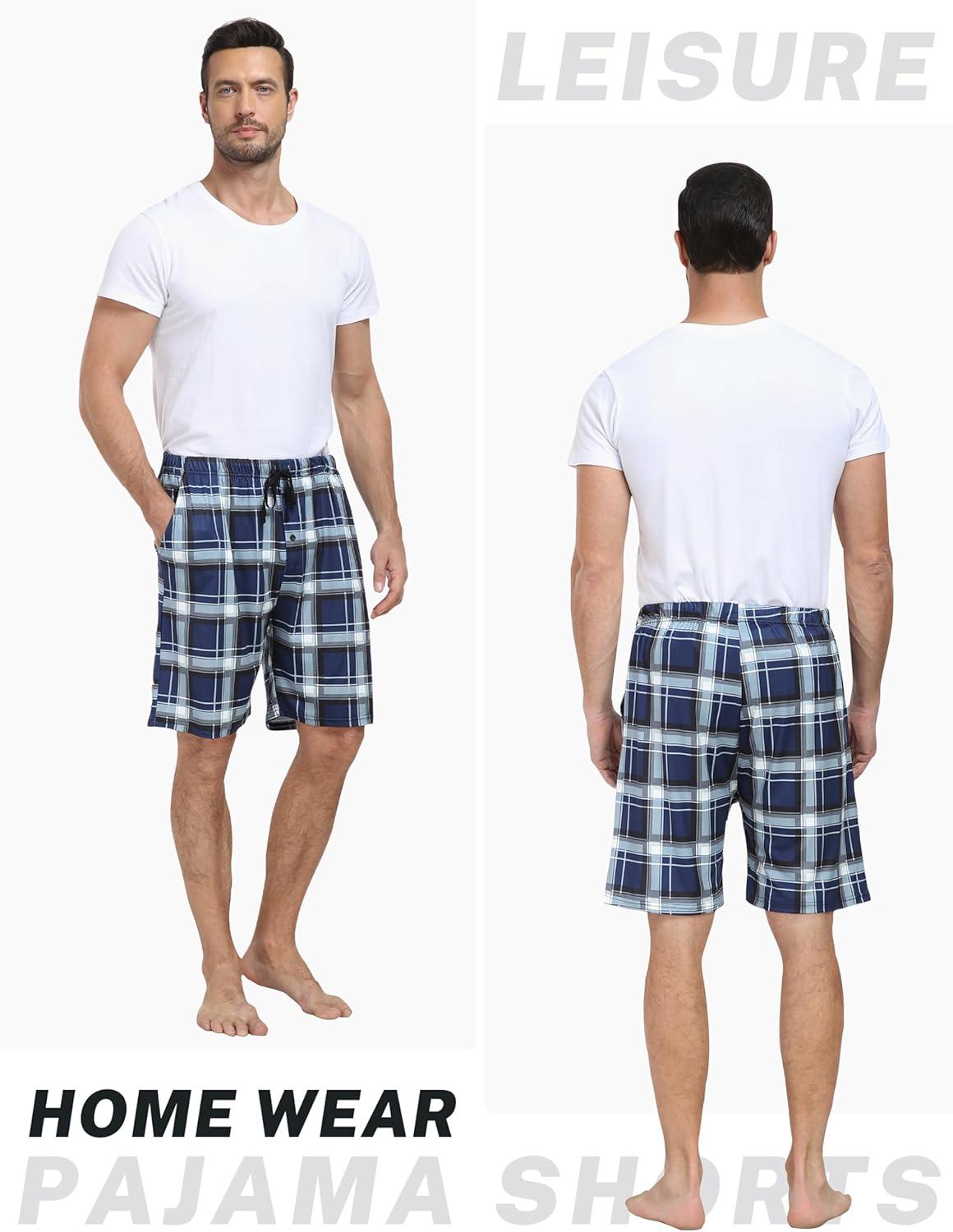 imageMoFiz Mens Plaid Pajama Shorts 3Pack Woven Cotton Sleep ampamp Lounge Shorts Lightweight PJ Bottoms with Pockets ampamp Button FlyPlaidapolyester