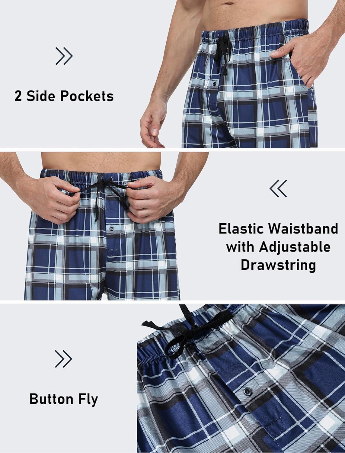 imageMoFiz Mens Plaid Pajama Shorts 3Pack Woven Cotton Sleep ampamp Lounge Shorts Lightweight PJ Bottoms with Pockets ampamp Button FlyPlaidapolyester