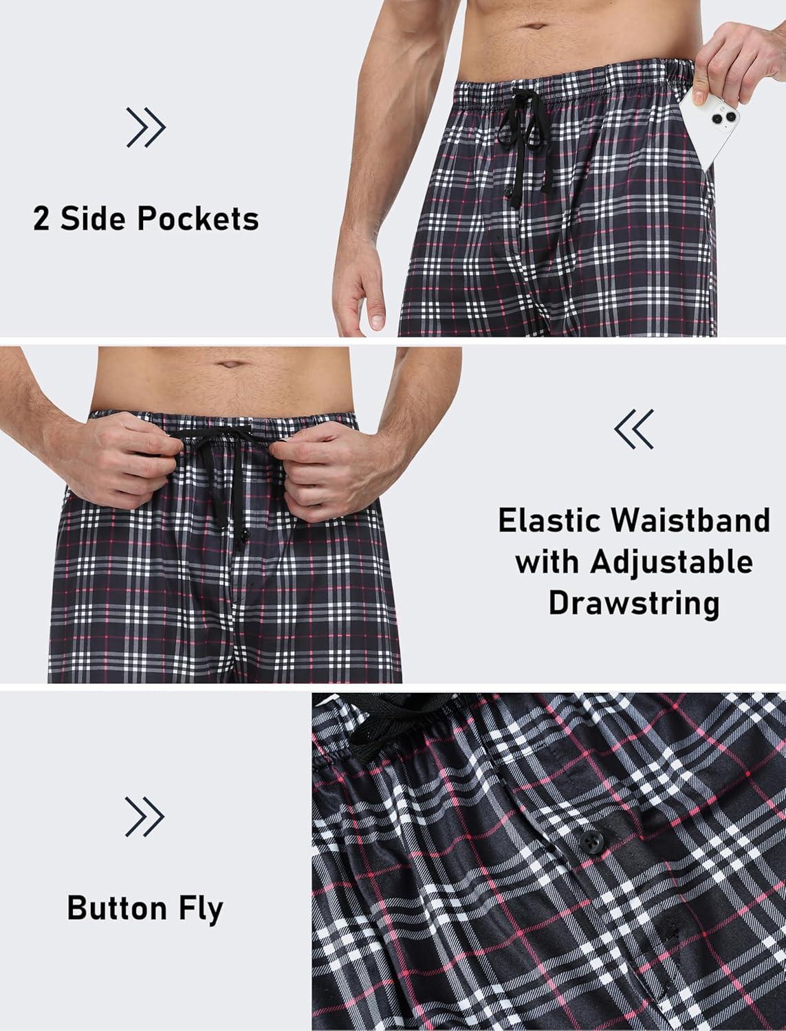 imageMoFiz Mens Plaid Pajama Shorts 3Pack Woven Cotton Sleep ampamp Lounge Shorts Lightweight PJ Bottoms with Pockets ampamp Button FlyPlaidbpolyester