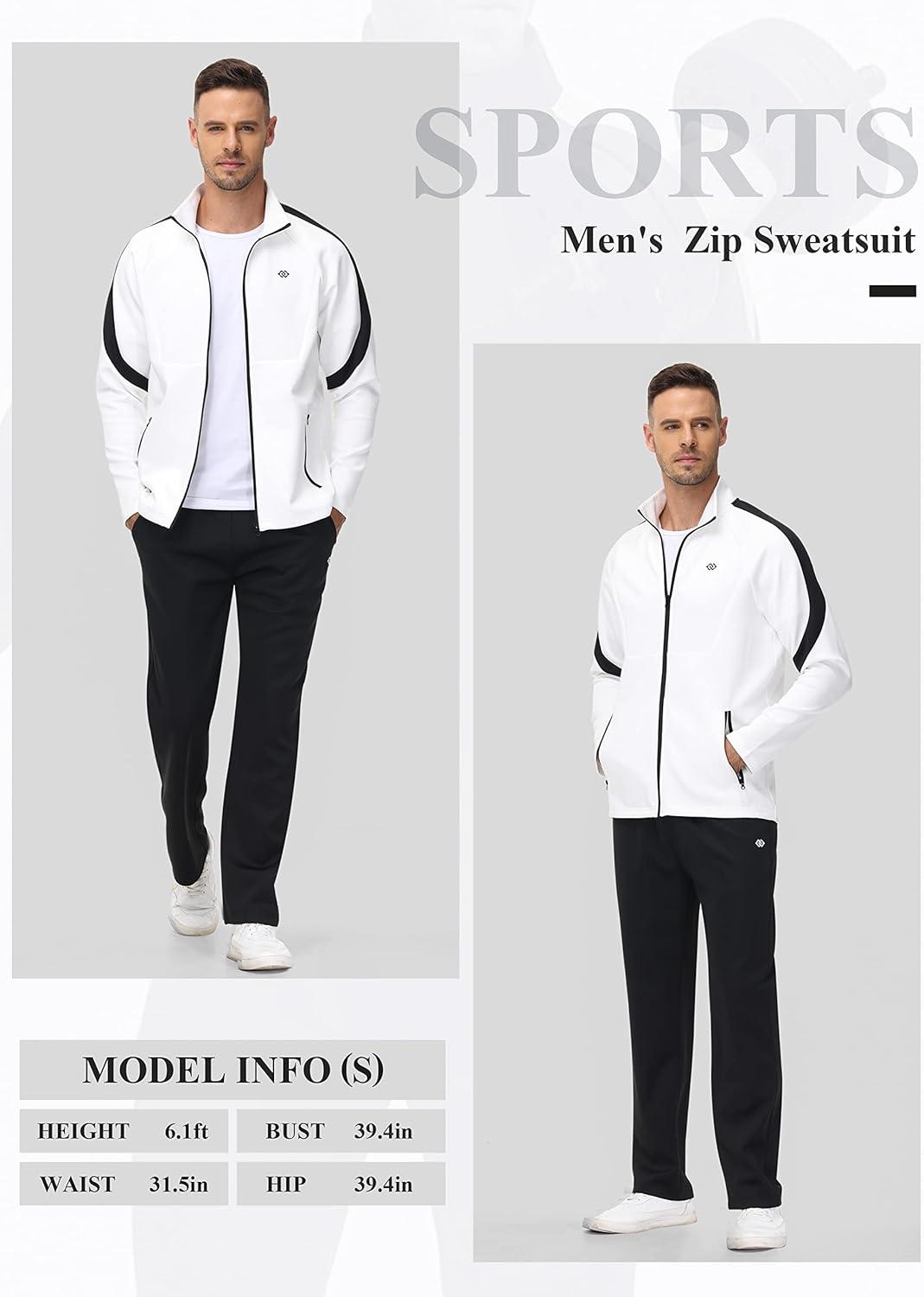 imageMoFiz Mens Tracksuits Sweatsuits for Men Athletic Set 2 Piece Track Suits Jogging Casual Warm Up Full Zip Running Sports01whiteblack