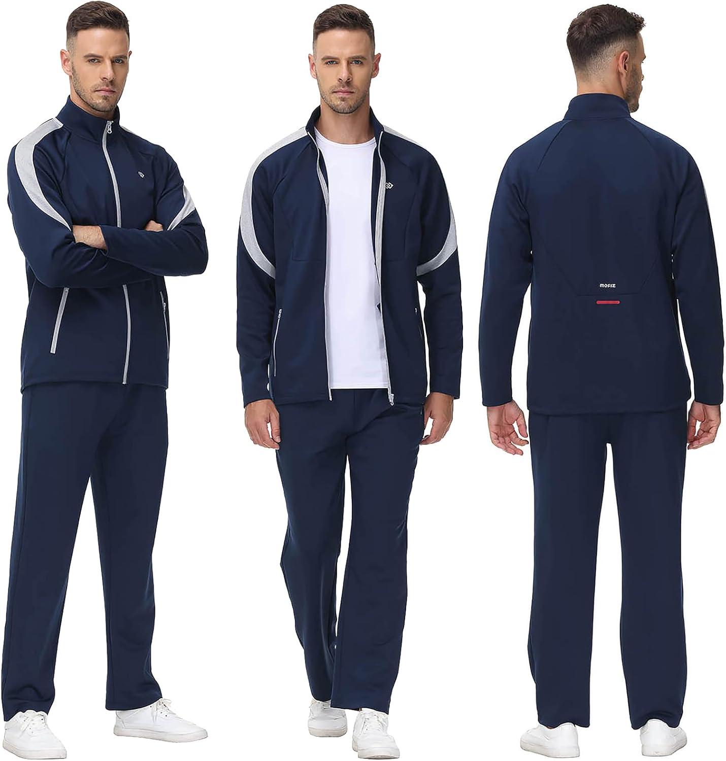 imageMoFiz Mens Tracksuits Sweatsuits for Men Athletic Set 2 Piece Track Suits Jogging Casual Warm Up Full Zip Running Sports03navygrey
