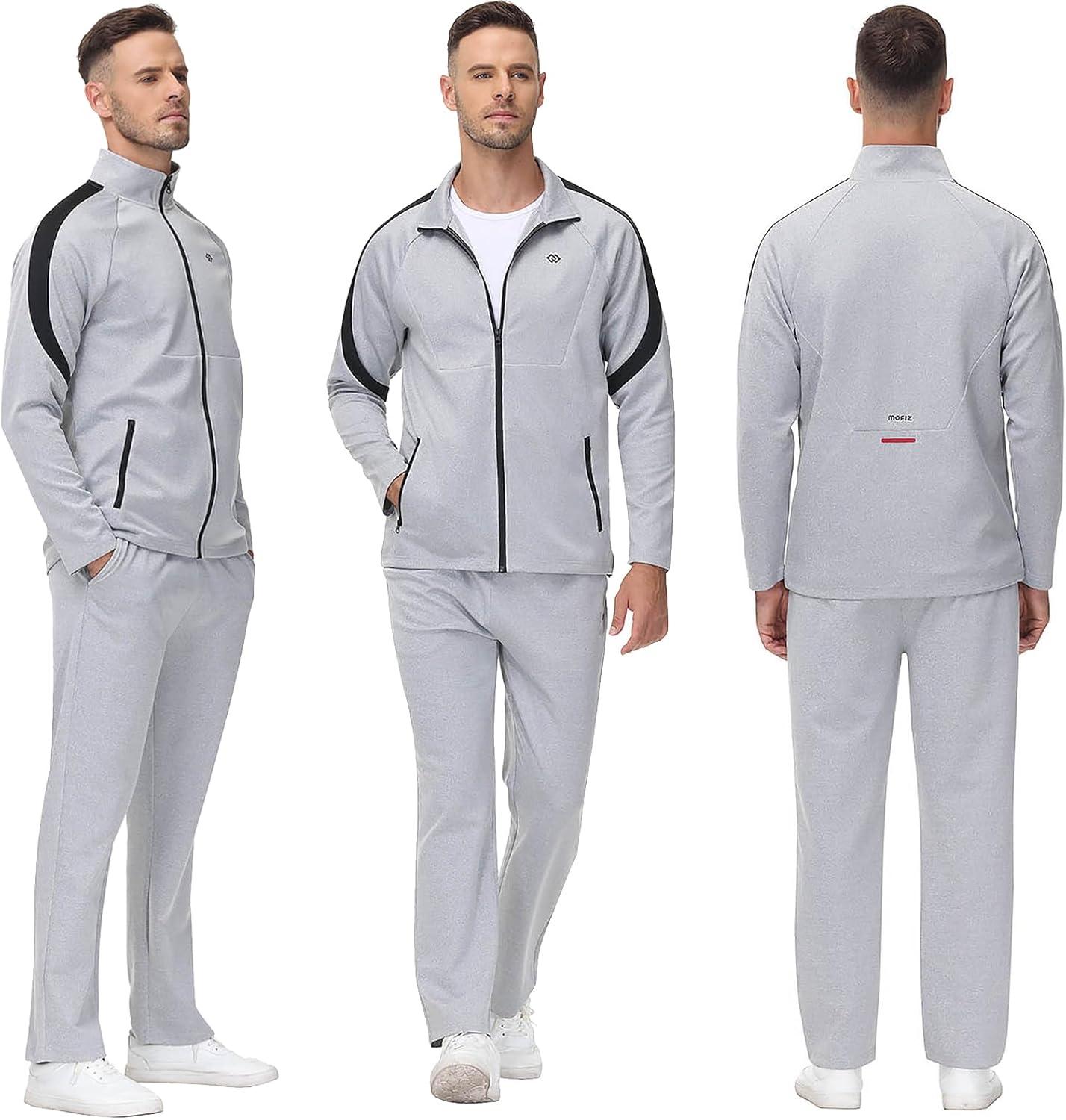 imageMoFiz Mens Tracksuits Sweatsuits for Men Athletic Set 2 Piece Track Suits Jogging Casual Warm Up Full Zip Running Sports04greyblack