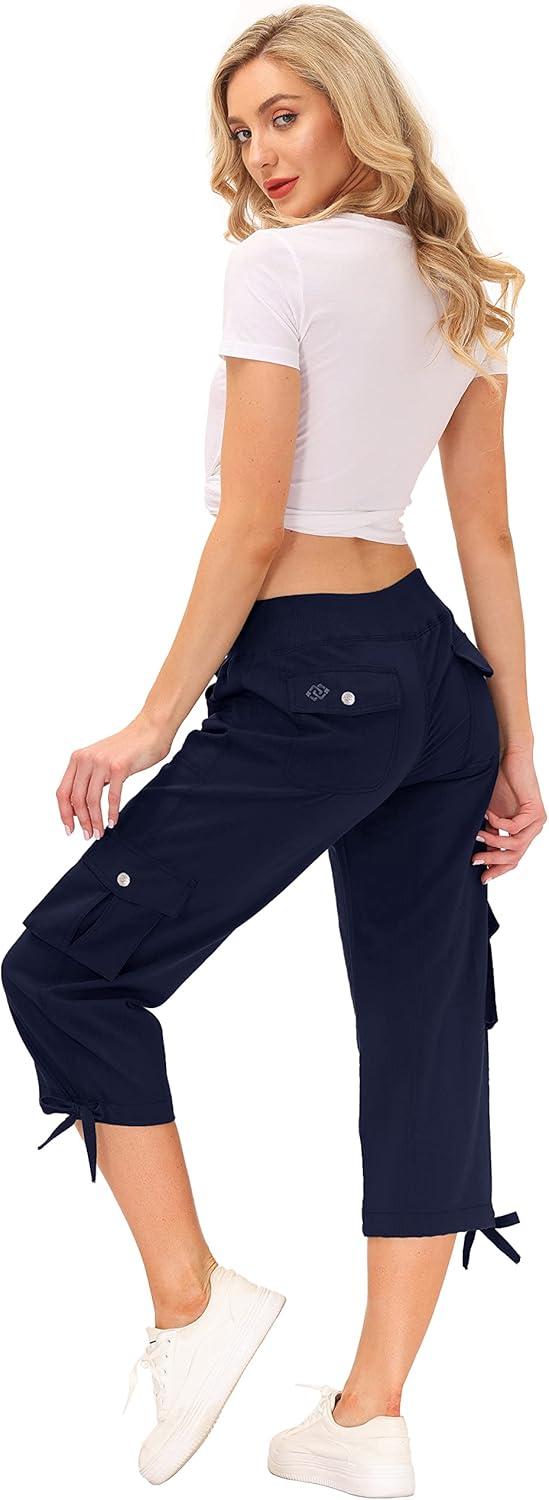 imageMoFiz Womens Cargo Capris Hiking Pants Lightweight Quick Dry Outdoor Athletic Travel Casual Loose Comfy Cute Pockets12navy