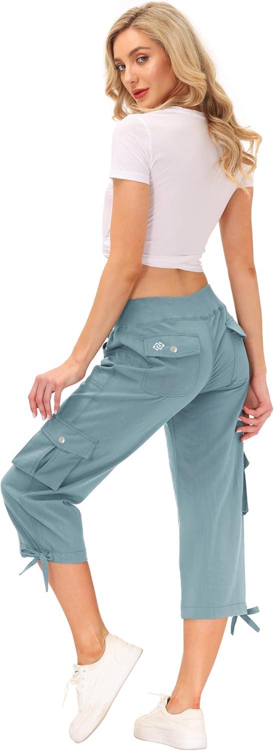 imageMoFiz Womens Cargo Capris Hiking Pants Lightweight Quick Dry Outdoor Athletic Travel Casual Loose Comfy Cute Pockets16dusty Blue