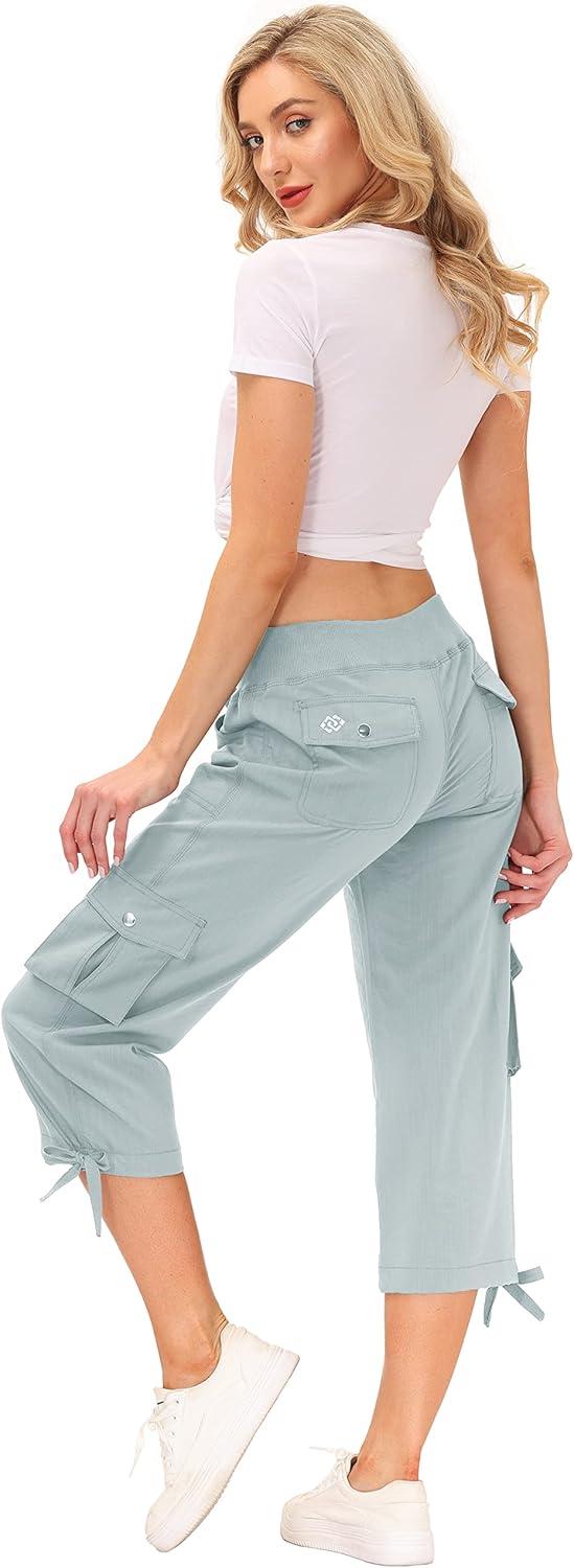 imageMoFiz Womens Cargo Capris Hiking Pants Lightweight Quick Dry Outdoor Athletic Travel Casual Loose Comfy Cute Pockets17light Grey