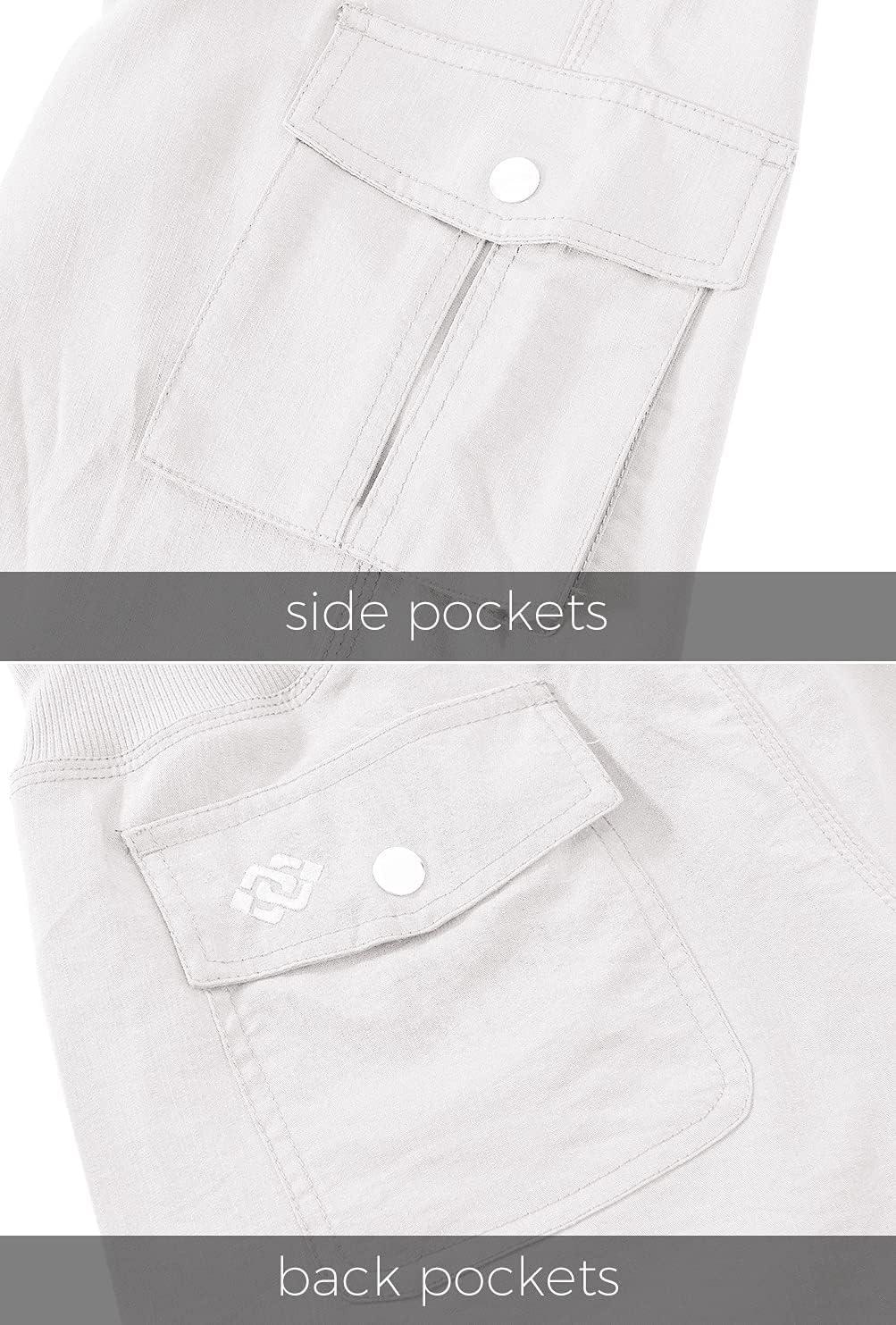 imageMoFiz Womens Cargo Capris Hiking Pants Lightweight Quick Dry Outdoor Athletic Travel Casual Loose Comfy Cute PocketsWhite