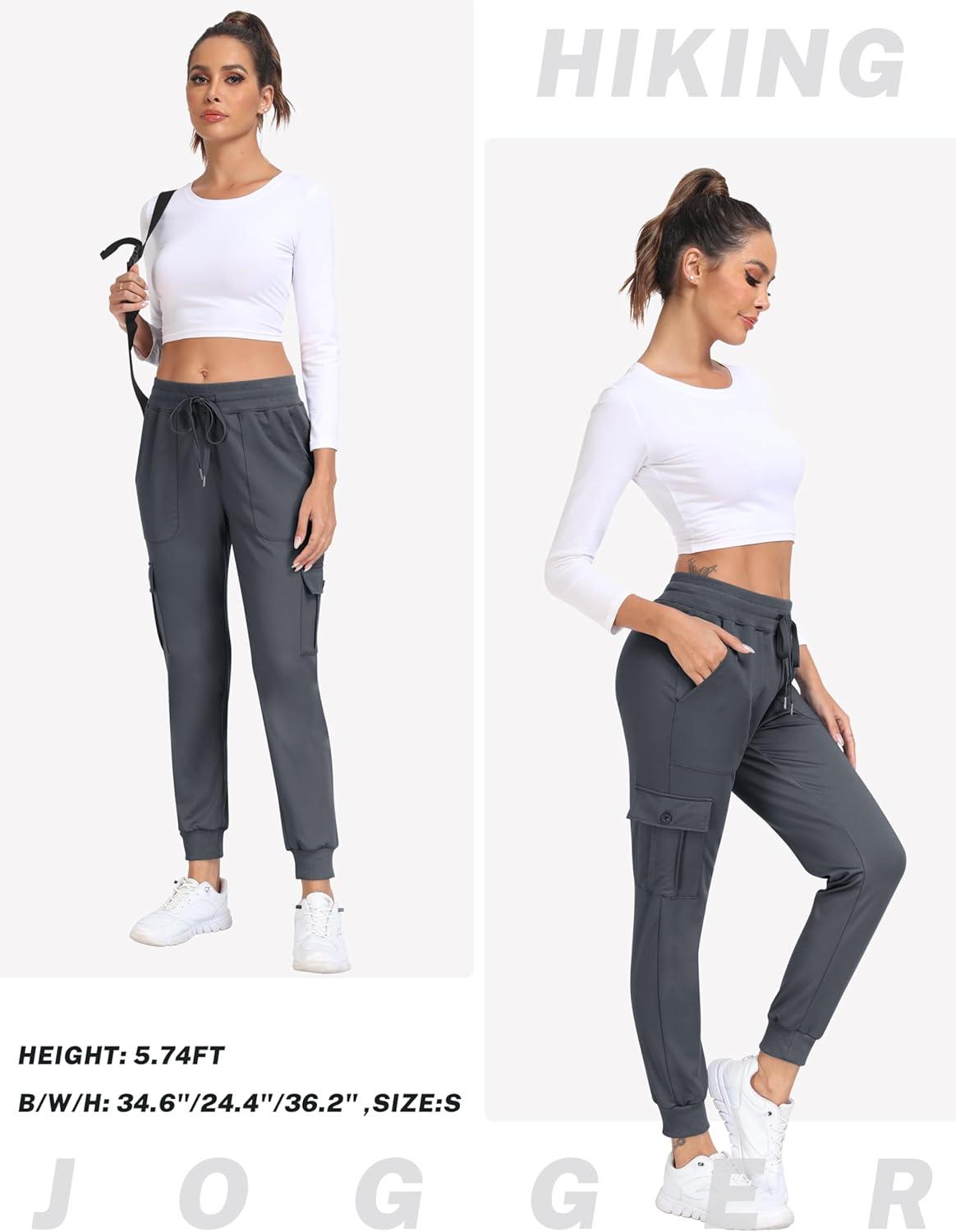 imageMoFiz Womens Fleece Cargo Joggers Hiking Pants High Waisted Thermal Outdoor Sweatpants for Women with PocketsDark Gray