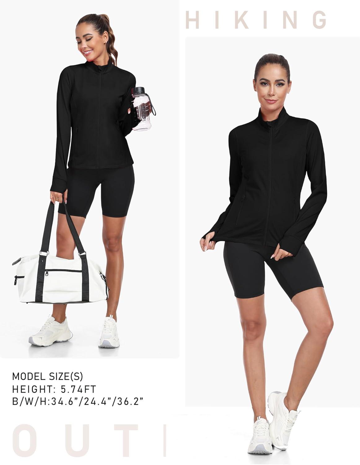 imageMoFiz Womens Full Zip up Athletic Jackets Fleece Lined Sports Running Track Jacket Stretchy Workout Tops with Pockets2024blackfleece