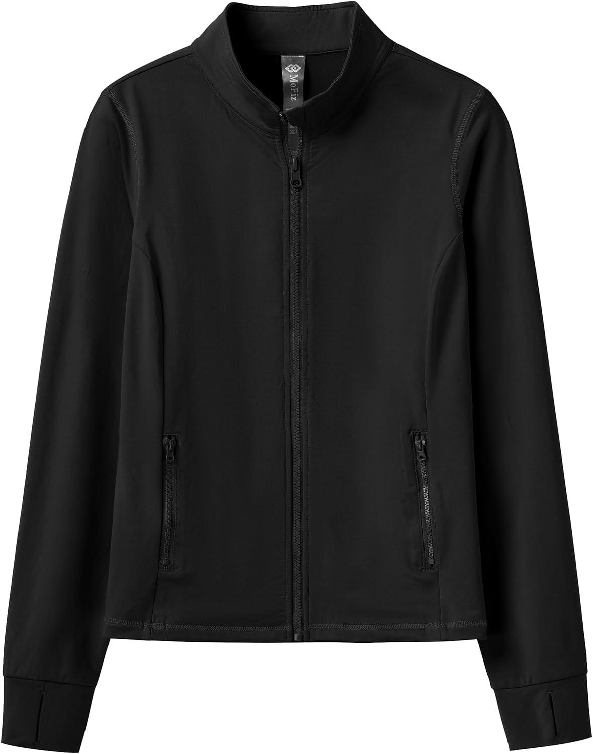 imageMoFiz Womens Full Zip up Athletic Jackets Fleece Lined Sports Running Track Jacket Stretchy Workout Tops with Pockets2024blackfleece