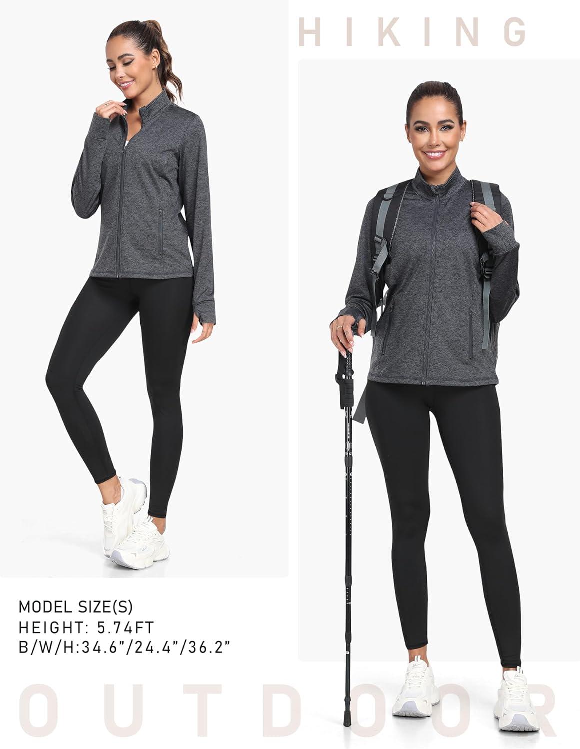 imageMoFiz Womens Full Zip up Athletic Jackets Fleece Lined Sports Running Track Jacket Stretchy Workout Tops with Pockets2024greyfleece