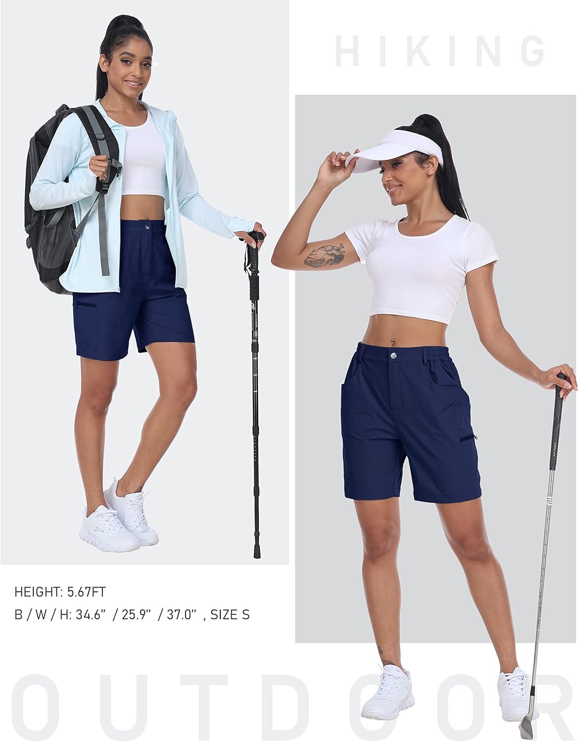 imageMoFiz Womens Golf Shorts 7quot Quick Dry Hiking Shorts Lightweight Bermuda Short for Women with Pockets Water ResistantNavy Blue