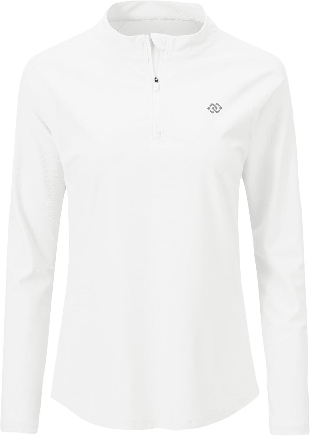 imageMoFiz Womens Long Sleeve Golf Polo Shirt 14 Zip UPF 50 Sun Protection Quick Dry Lightweight Athletic Hiking Running TopsWhite