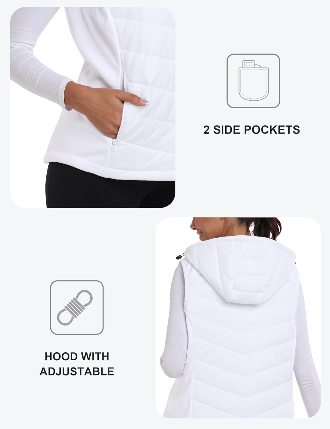 imageMoFiz Womens Puffer Vest Lightweight Hooded Warm Fleece Lined Hybrid Softshell Hiking Winter Sleeveless Zip Vest01 White