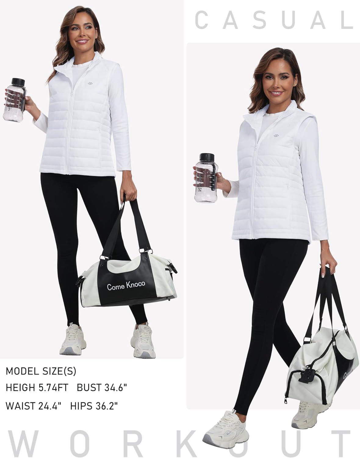 imageMoFiz Womens Puffer Vest Lightweight Hooded Warm Fleece Lined Hybrid Softshell Hiking Winter Sleeveless Zip Vest02 White