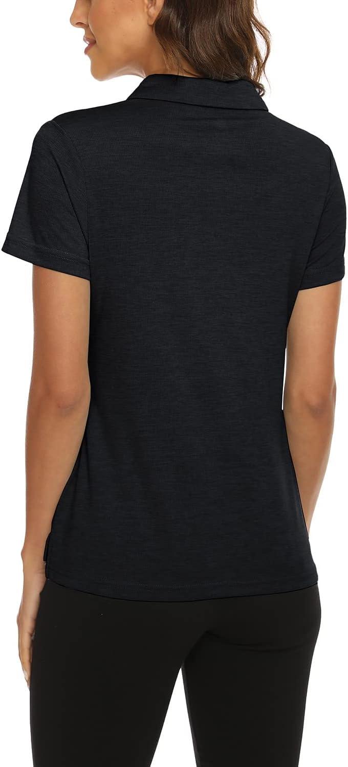 imageMoFiz Womens Short Sleeve Golf Polo Shirts Quick Dry Camo Lightweight UPF 50 Tennis Sports Athletic Tops CasualAblack