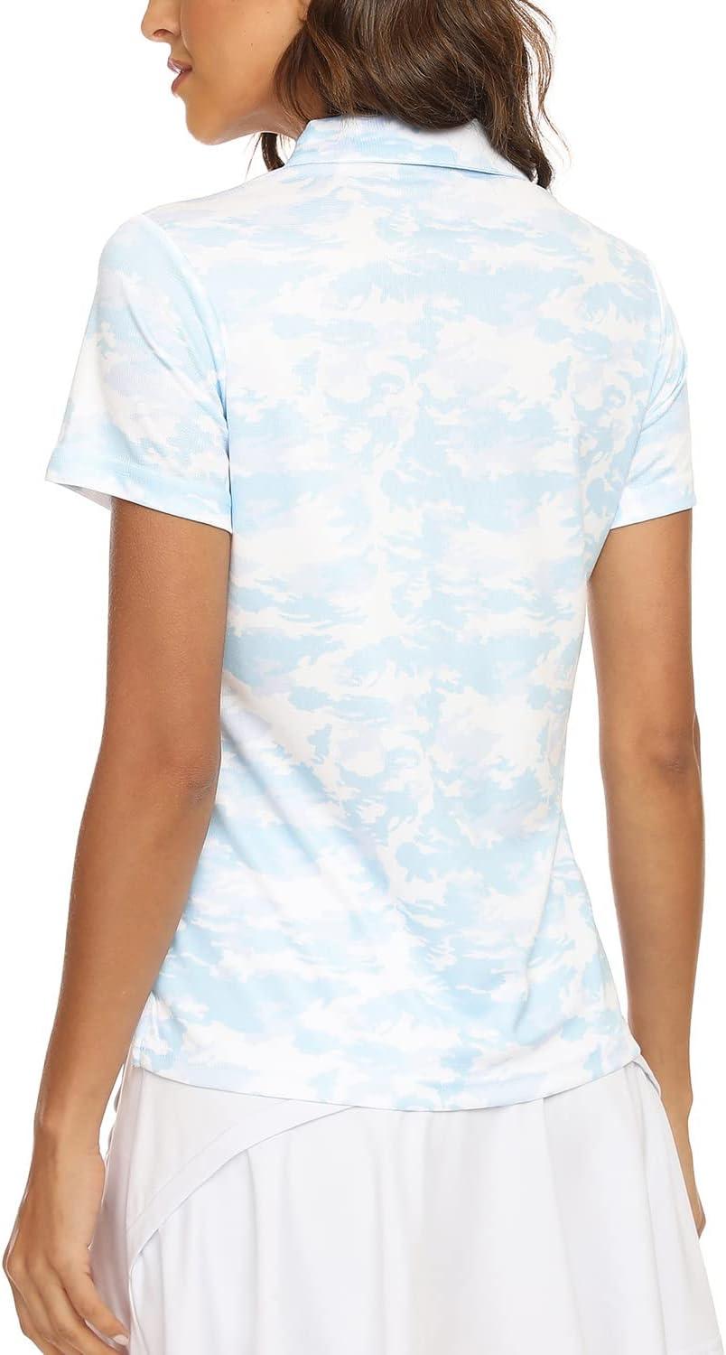imageMoFiz Womens Short Sleeve Golf Polo Shirts Quick Dry Camo Lightweight UPF 50 Tennis Sports Athletic Tops CasualAcamoblue