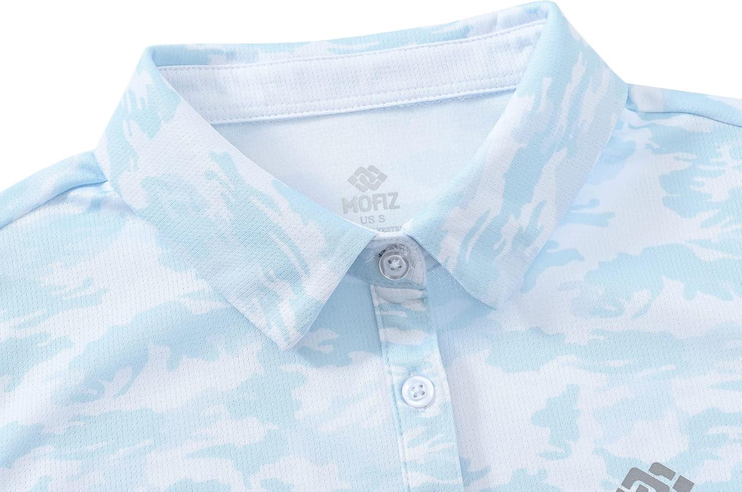 imageMoFiz Womens Short Sleeve Golf Polo Shirts Quick Dry Camo Lightweight UPF 50 Tennis Sports Athletic Tops CasualAcamoblue