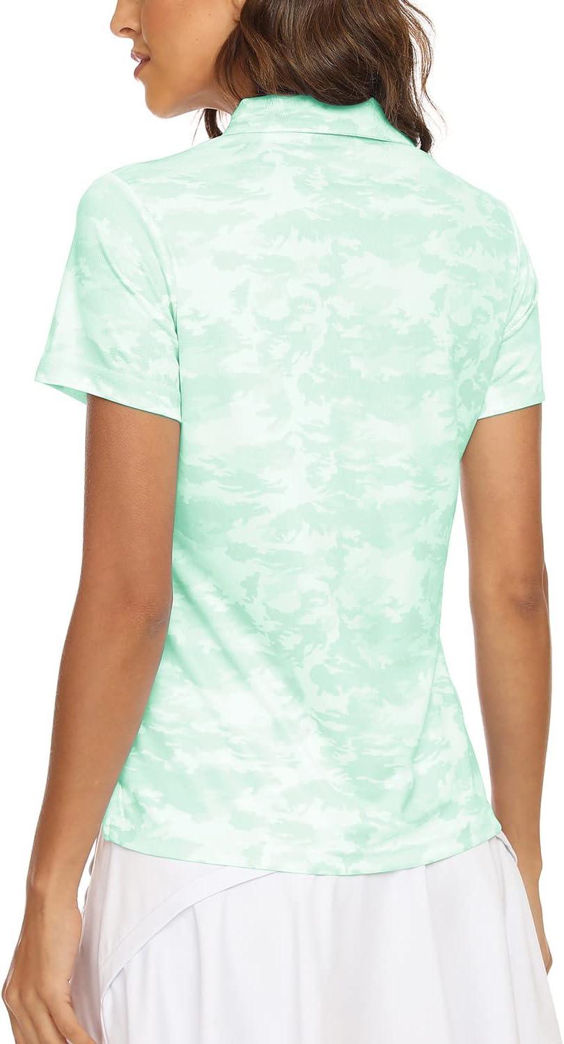 imageMoFiz Womens Short Sleeve Golf Polo Shirts Quick Dry Camo Lightweight UPF 50 Tennis Sports Athletic Tops CasualAcamogreen