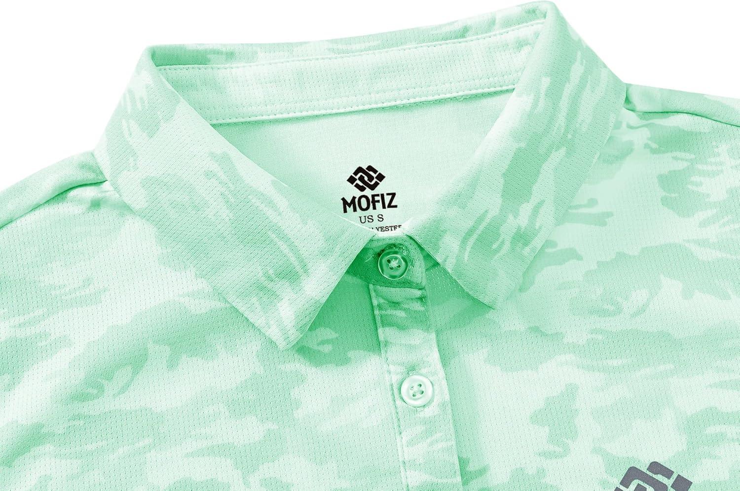 imageMoFiz Womens Short Sleeve Golf Polo Shirts Quick Dry Camo Lightweight UPF 50 Tennis Sports Athletic Tops CasualAcamogreen