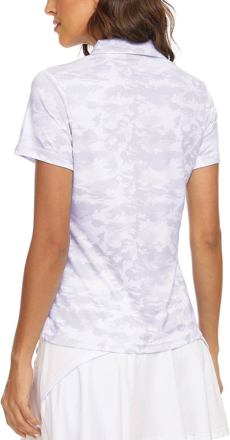imageMoFiz Womens Short Sleeve Golf Polo Shirts Quick Dry Camo Lightweight UPF 50 Tennis Sports Athletic Tops CasualAcamopurple