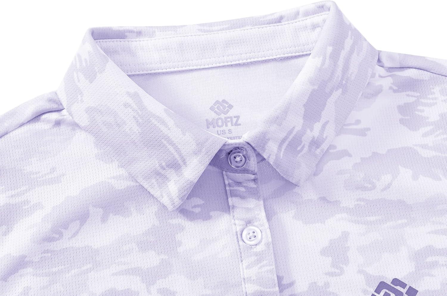 imageMoFiz Womens Short Sleeve Golf Polo Shirts Quick Dry Camo Lightweight UPF 50 Tennis Sports Athletic Tops CasualAcamopurple