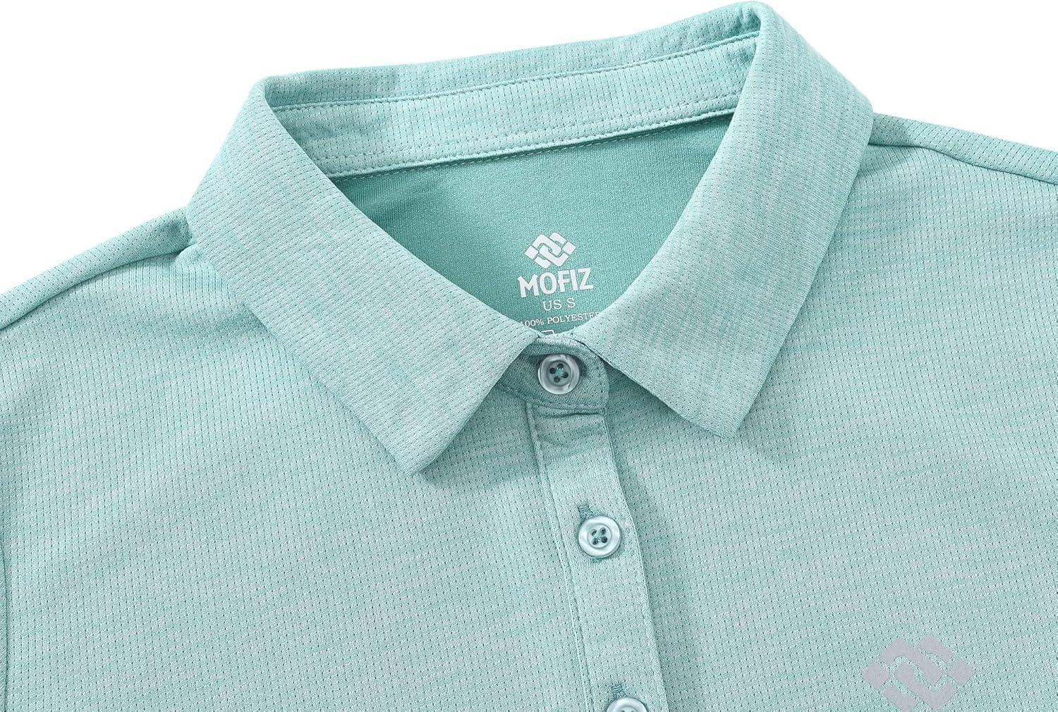 imageMoFiz Womens Short Sleeve Golf Polo Shirts Quick Dry Camo Lightweight UPF 50 Tennis Sports Athletic Tops CasualAlight Blue