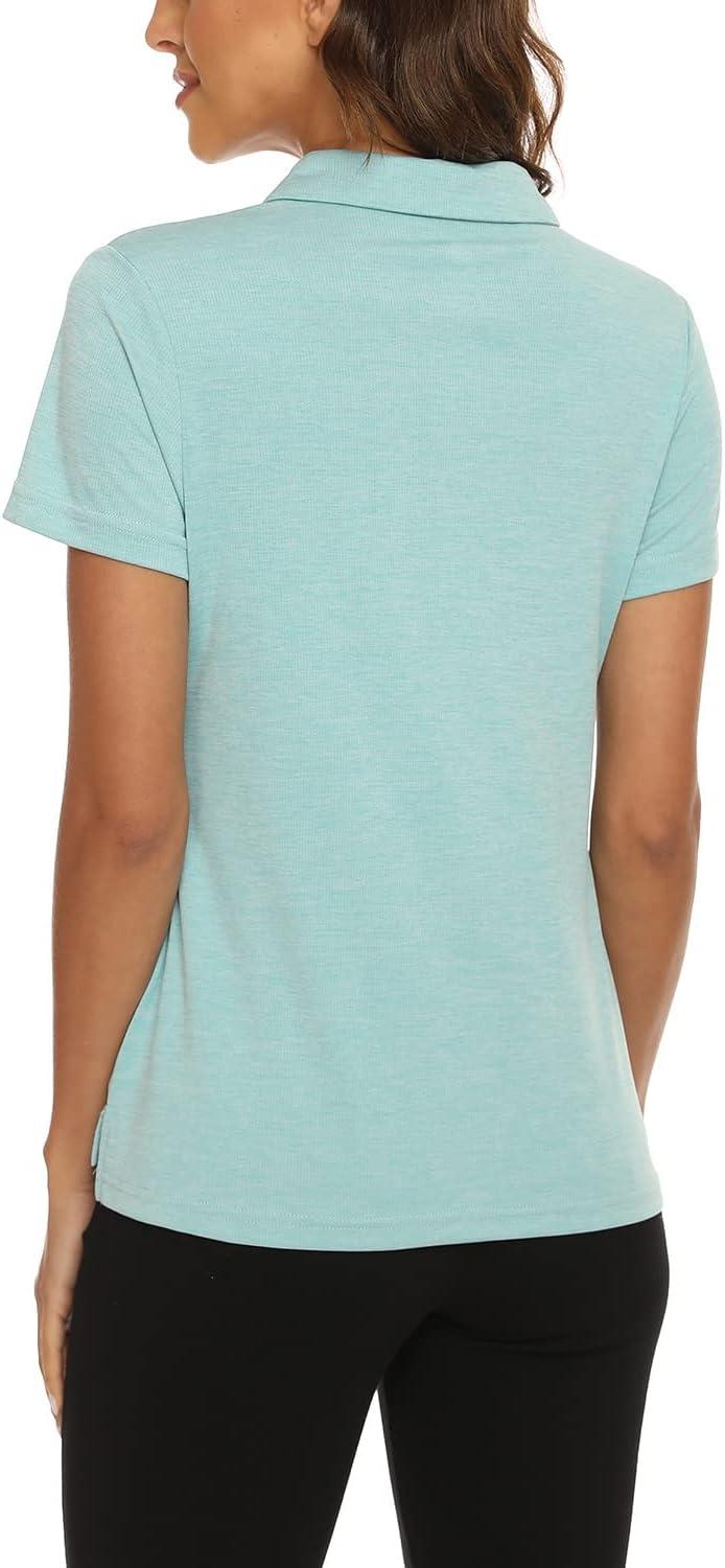 imageMoFiz Womens Short Sleeve Golf Polo Shirts Quick Dry Camo Lightweight UPF 50 Tennis Sports Athletic Tops CasualAlight Blue