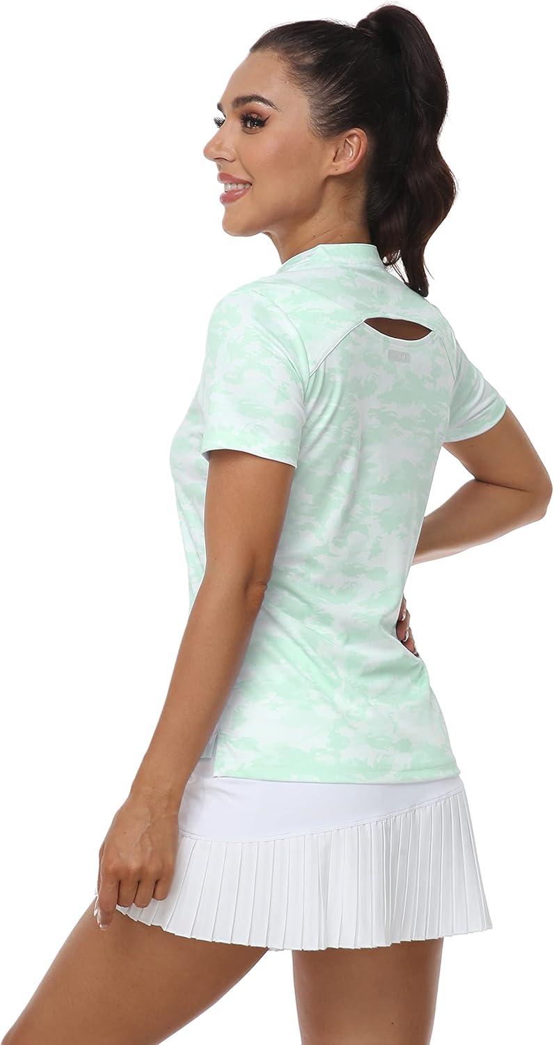imageMoFiz Womens Short Sleeve Golf Polo Shirts Quick Dry Camo Lightweight UPF 50 Tennis Sports Athletic Tops CasualCamogreen
