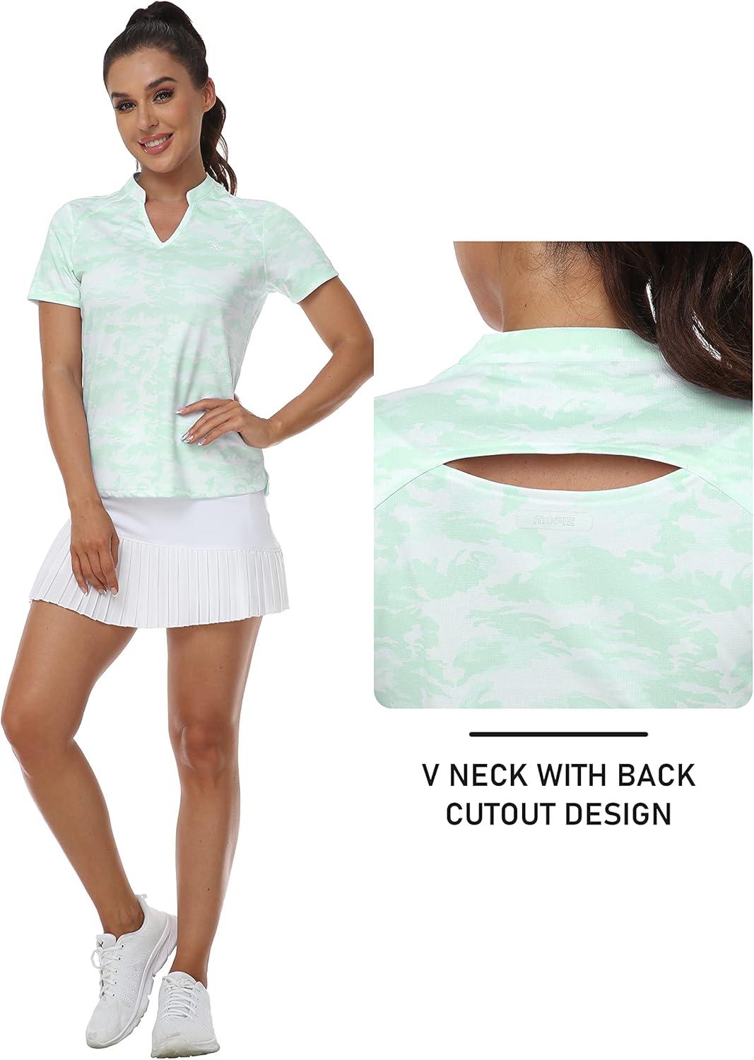 imageMoFiz Womens Short Sleeve Golf Polo Shirts Quick Dry Camo Lightweight UPF 50 Tennis Sports Athletic Tops CasualCamogreen