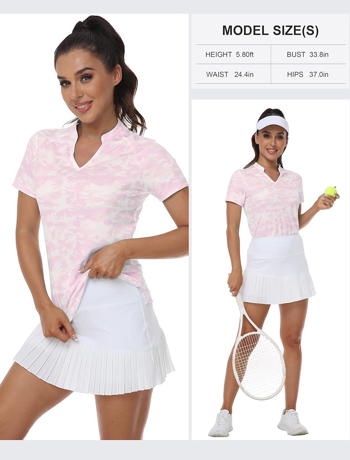 imageMoFiz Womens Short Sleeve Golf Polo Shirts Quick Dry Camo Lightweight UPF 50 Tennis Sports Athletic Tops CasualCamopink