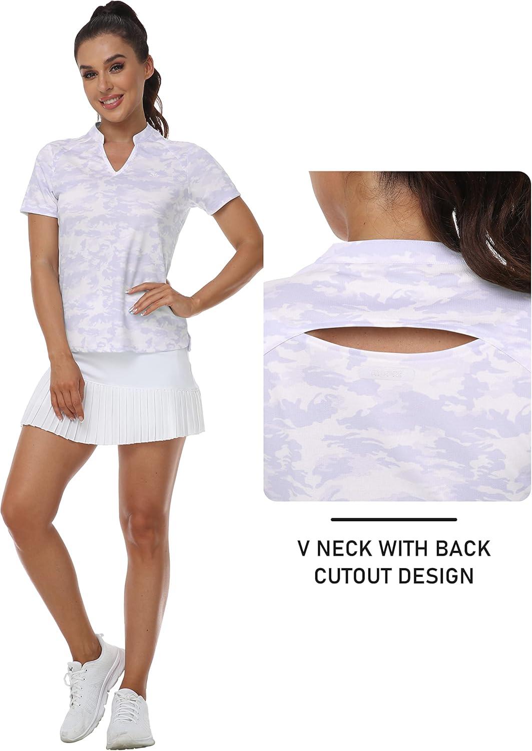 imageMoFiz Womens Short Sleeve Golf Polo Shirts Quick Dry Camo Lightweight UPF 50 Tennis Sports Athletic Tops CasualCamopurple