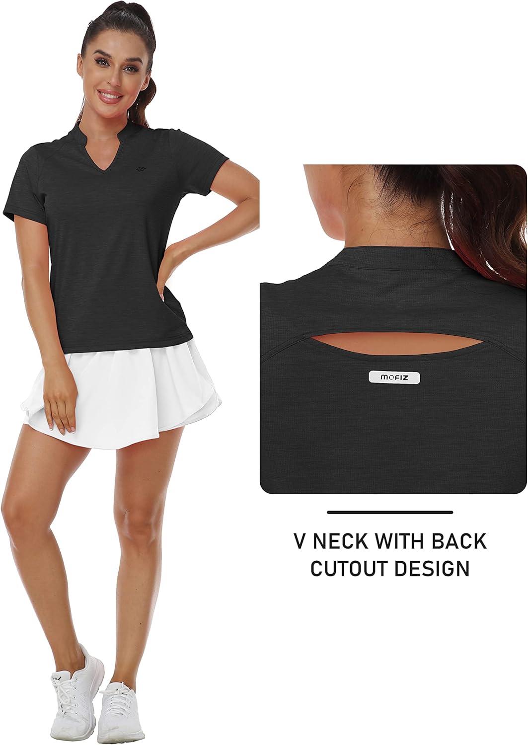 imageMoFiz Womens Short Sleeve Golf Polo Shirts Quick Dry Camo Lightweight UPF 50 Tennis Sports Athletic Tops CasualV Black